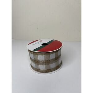 Celebrate It Christmas Tan & White Buffalo Plaid Wired Ribbon 2.5" x 25 Ft
